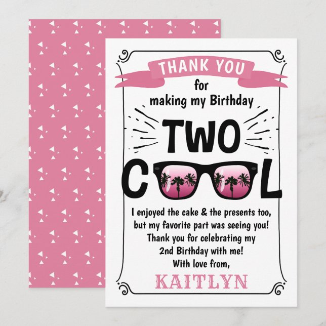 Two Cool Girls 2nd Birthday Thank You Card (Front/Back)