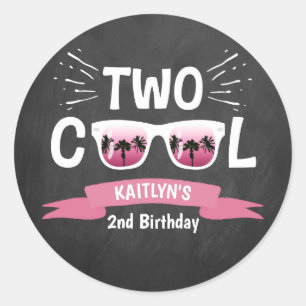 Two Cool Girls Chalkboard 2nd Birthday Classic Round Sticker