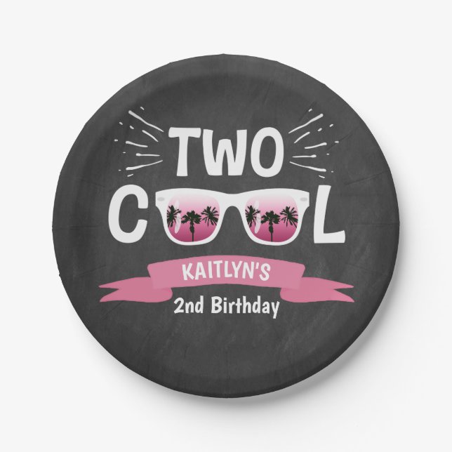 Two Cool Girls Chalkboard 2nd Birthday Paper Plate (Front)