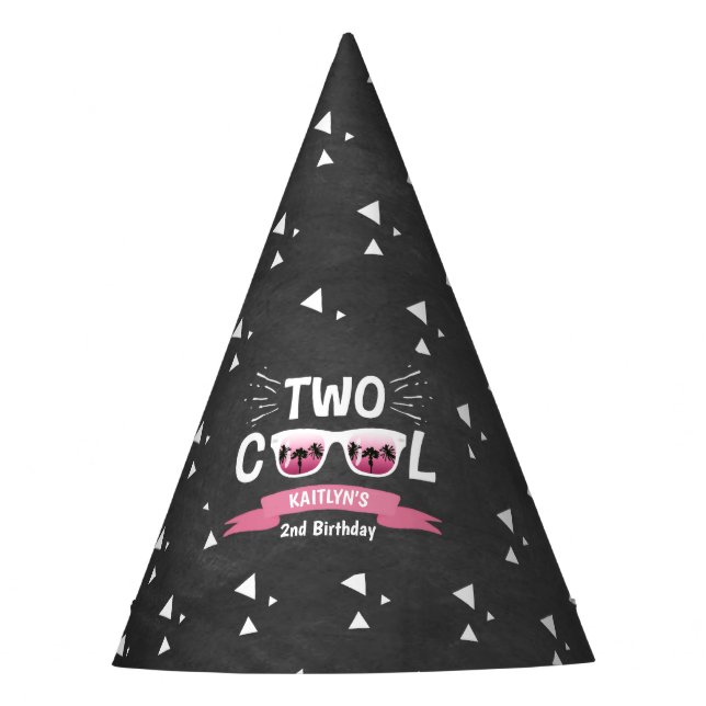 Two Cool Girls Chalkboard 2nd Birthday Party Hat (Front)