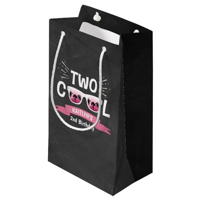 Two Cool Girls Chalkboard 2nd Birthday Small Gift Bag (Front Angled)