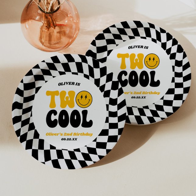 Two Cool Happy Retro Second 2nd Birthday Party Paper Plate (Creator Uploaded)