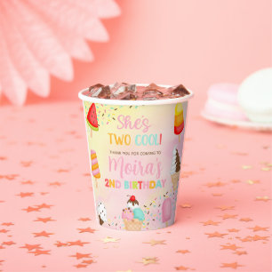 TWO COOL ice cream girl birthday paper cups. Paper Cups