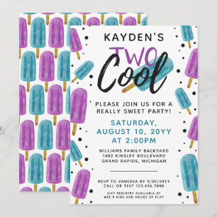 TWO COOL Kid's 2nd Birthday Summer Ice Pop Party Invitation