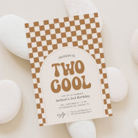 Two Cool Mustard Retro Chequered 2nd Birthday
