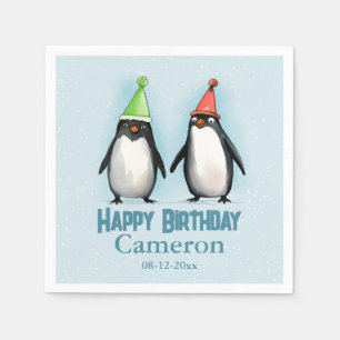 Two Cool Penguins celebrate kid's birthday Napkin