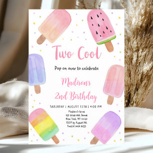Two Cool Pink Popsicle Second Birthday Invitation