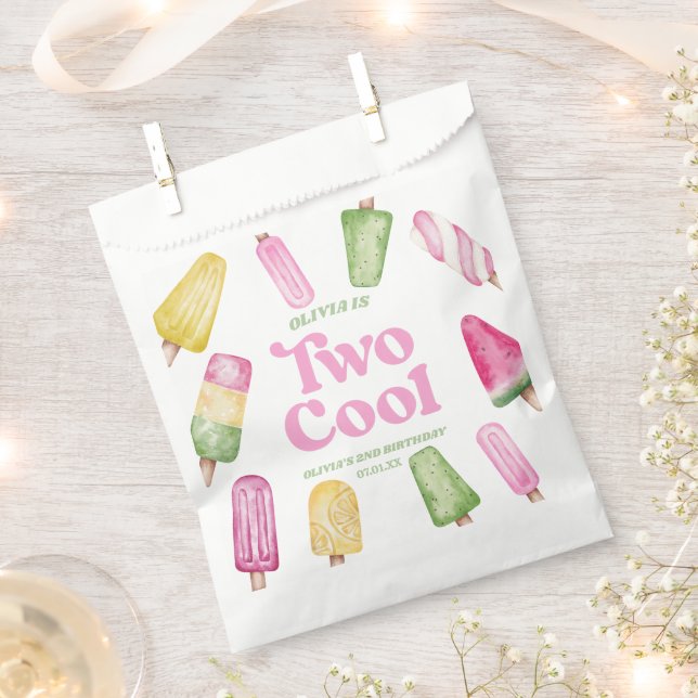 Two Cool Pink Retro Popsicle 2nd Birthday Party Favour Bags (Clipped)