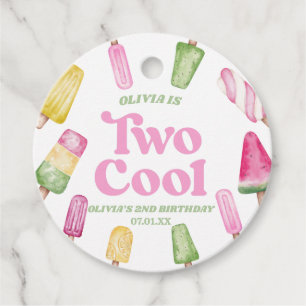 Two Cool Pink Retro Popsicle 2nd Birthday Party Favour Tags