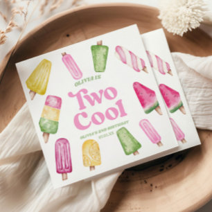 Two Cool Pink Retro Popsicle 2nd Birthday Party Napkin