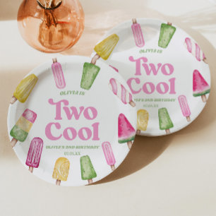 Two Cool Pink Retro Popsicle 2nd Birthday Party Paper Plate