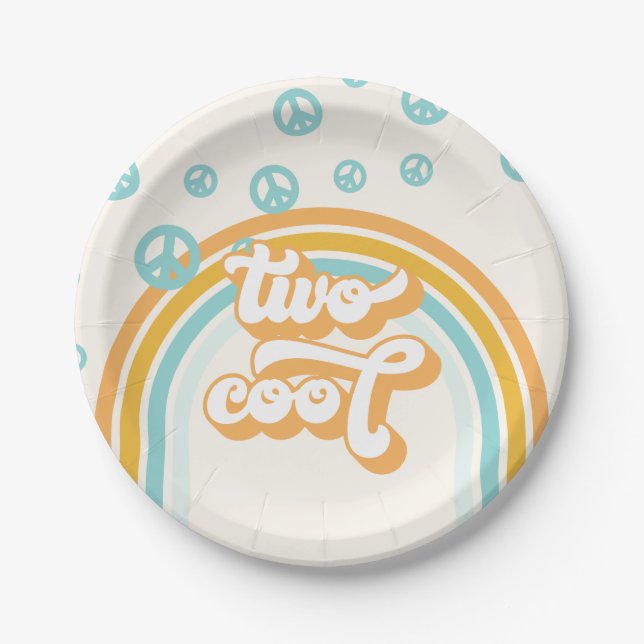 TWO Cool Retro Boy 2ND Birthday Paper Plate (Front)