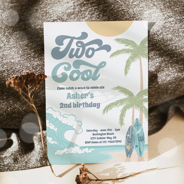 Two Cool Retro Surf Beach 2nd Birthday Party Invitation (Creator Uploaded)
