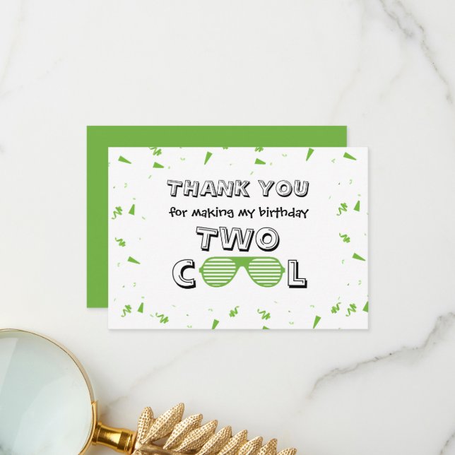 TWO Cool Sunglass 2nd Birthday Party Paper Plates Thank You Card (Front/Back In Situ)