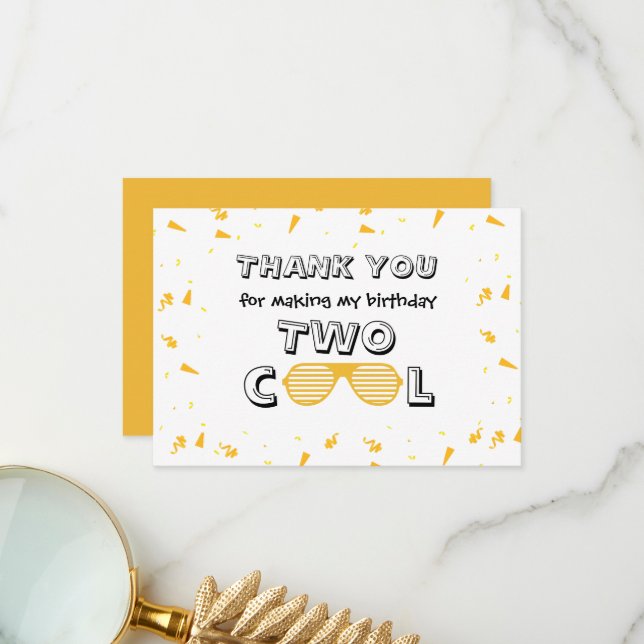 TWO Cool Sunglass 2nd Birthday Party Thank You Card (Front/Back In Situ)