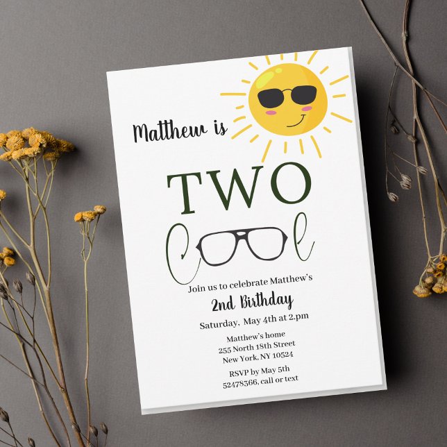Two Cool Sunglass 2nd Birthday Simple Invitation (Creator Uploaded)