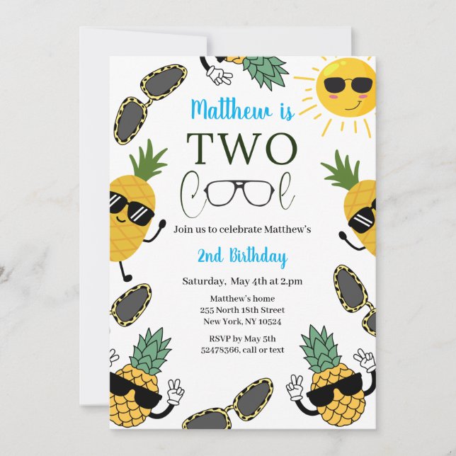 Two Cool Sunglass boy 2nd Birthday Invitation (Front)