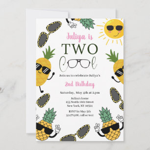 Two Cool Sunglass girl 2nd Birthday Invitation