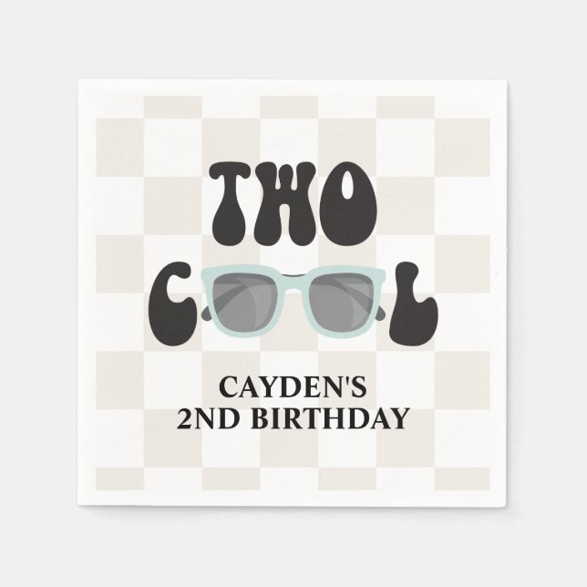 Two Cool Sunglasses and Chequered 2nd Birthday Napkin (Front)