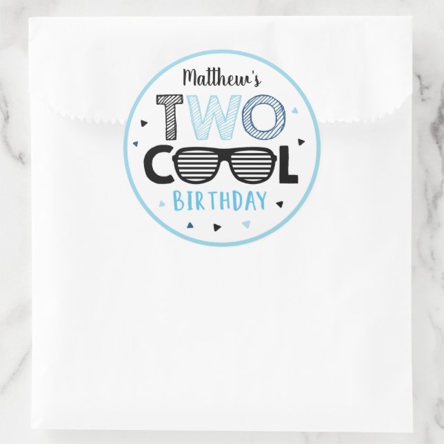 Two Cool Sunglasses Boy Second Birthday Classic Round Sticker (Bag)