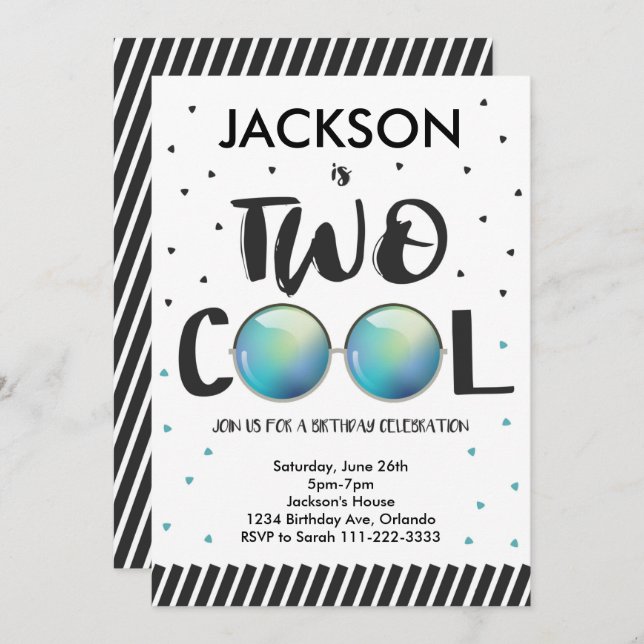 Two Cool Sunglasses Second Birthday Invitation (Front/Back)