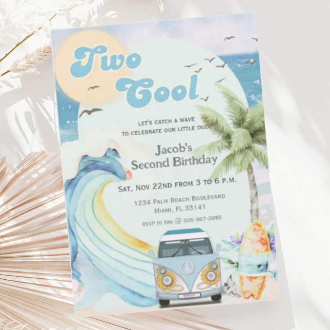Two Cool Surf Beach Retro Surfing Second Birthday  Invitation (Creator Uploaded)