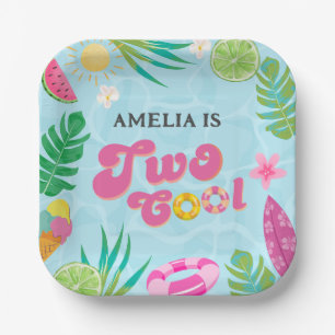 Two cool tropical pool summer 2nd Birthday Paper Plate