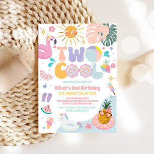Two Cool Tropical Summer 2nd Birthday Party  Invitation