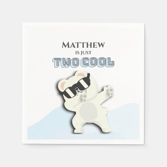 Two Cool Winter Polar Bear dabbing 2nd bday Napkin (Front)