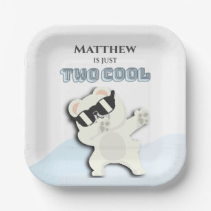 Two Cool Winter Polar Bear dabbing 2nd bday Paper Plate
