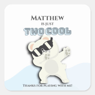 Two Cool Winter Polar Bear dabbing 2nd bday Square Sticker