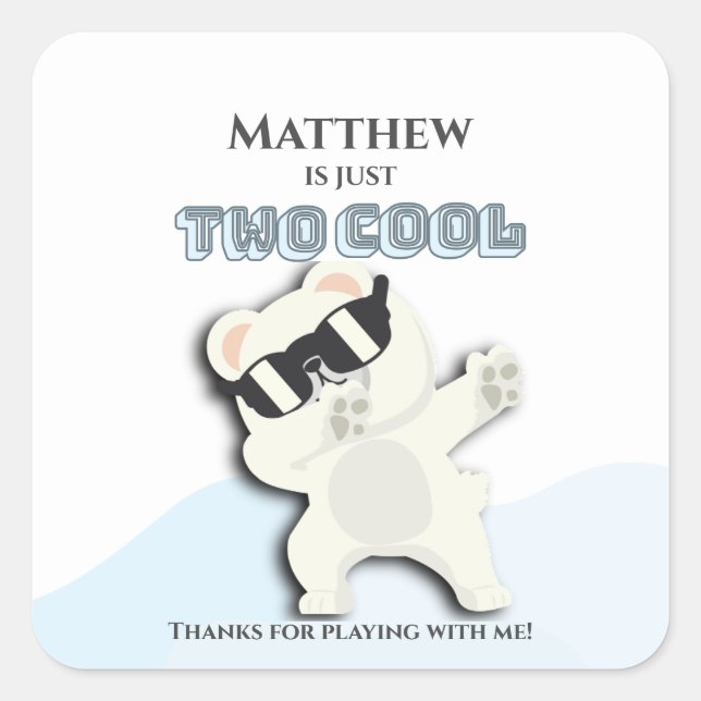 Two Cool Winter Polar Bear dabbing 2nd bday Square Sticker (Front)