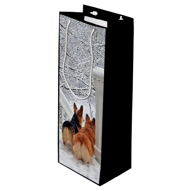 Two Corgis in Winter Wine Gift Bag (Front Angled)