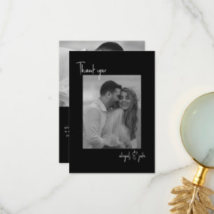 Two Couple Black Photos Wedding Message Thank You Card