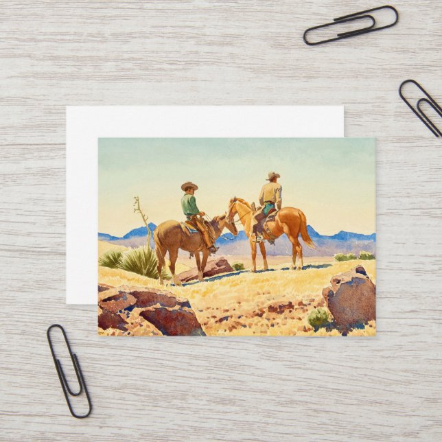 Two Cowboys on Horses by Maynard Dixon Business Card (Front/Back In Situ)