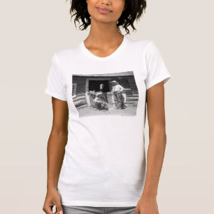 Two cowboys standing next to a barn with a horse T-Shirt
