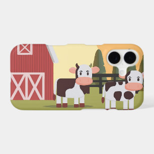 Two Cows and a Red Barn at Sunrise