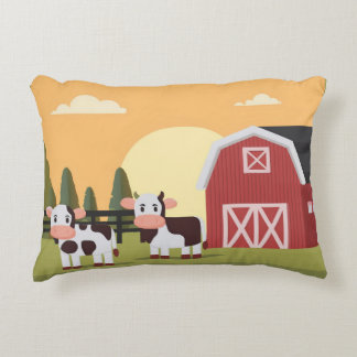 Two Cows and a Red Barn at Sunrise Decorative Cushion