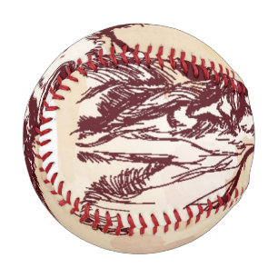 Two cows hand draw sketch & watercolor vintage baseball