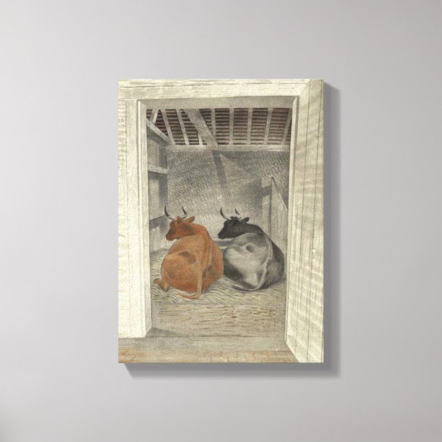 Two Cows in a Stable (by Eric Ravilious) Canvas Print (Front)