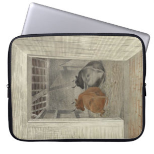 Two Cows in a Stable (by Eric Ravilious) Laptop Sleeve