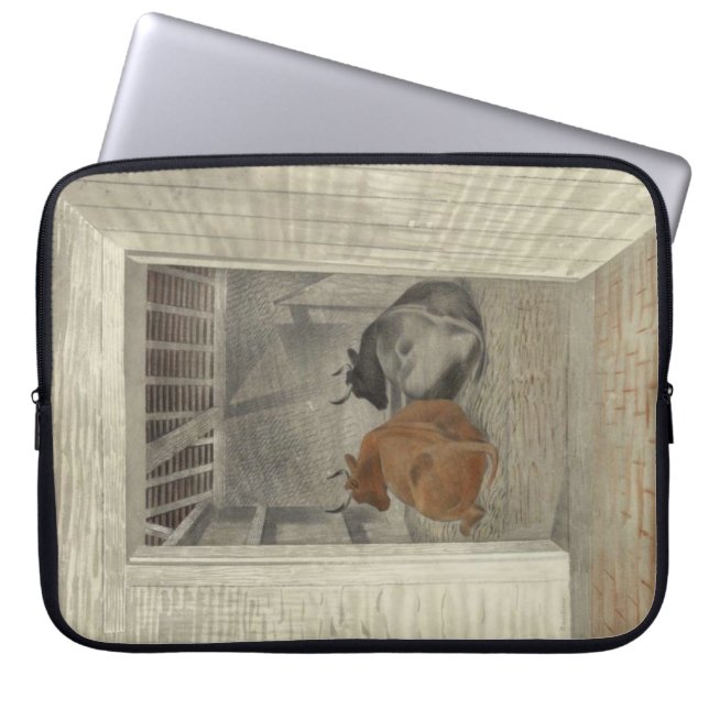 Two Cows in a Stable (by Eric Ravilious) Laptop Sleeve (Front)