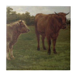 Two Cows Standing in a Field (by Rosa Bonheur) Tile