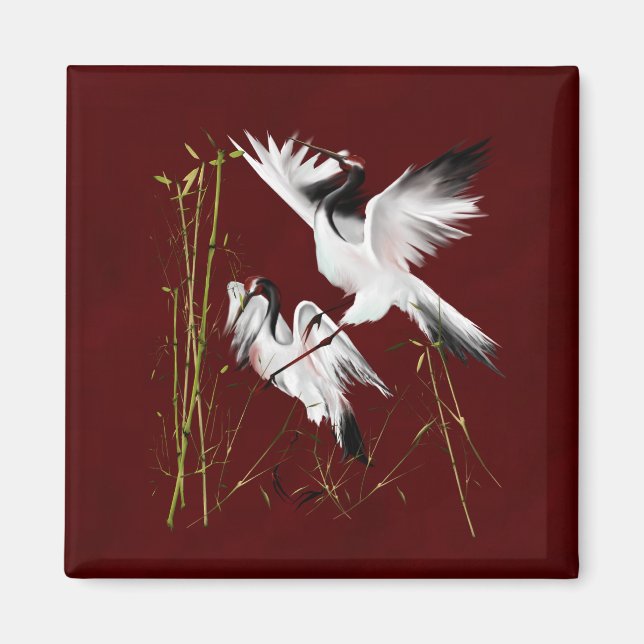Two Cranes On Burgundy3 Magnet (Front)