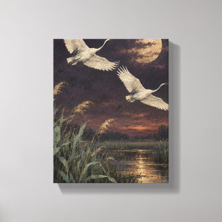 Two Cranes over Plum Marsh Wildlife Landscape Canv Canvas Print