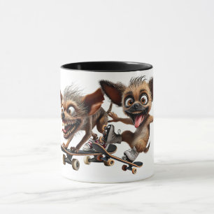 Two crazy dogs on skateboards run. mug