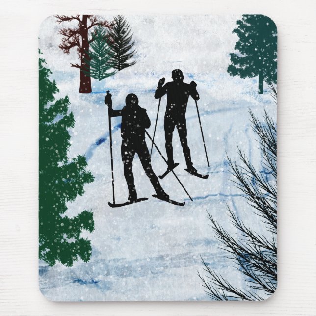 Two Cross Country Skiers Mouse Mat (Front)