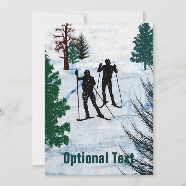Two Cross Country Skiers Snow Storm - Customisable Invitation (Front)