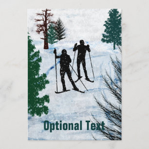 Two Cross Country Skiers Snow Storm - Customisable Invitation