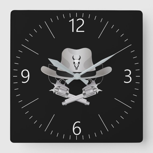 Two crossed guns and hat square wall clock (Front)